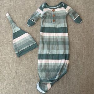 Caden Lane Green Striped Baby Boy Knotted Gown 0-3 Months
